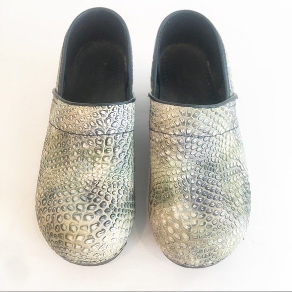 Sanita Reptile Embossed Clogs Green Leather Snakeskin Comfort Shoe Danish 40 - Picture 3 of 12